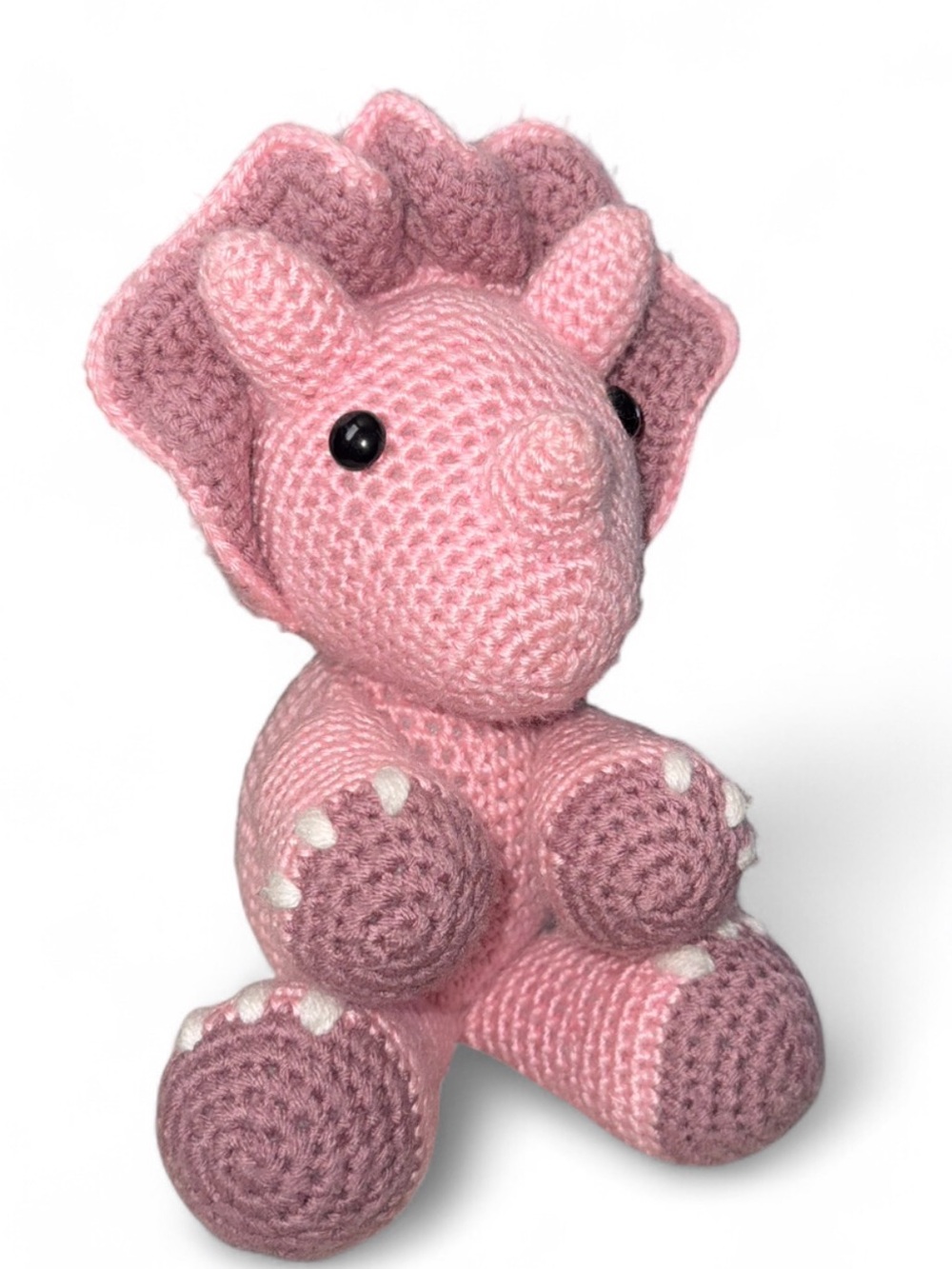 Handmade Pink Crocheted Triceratops Plush